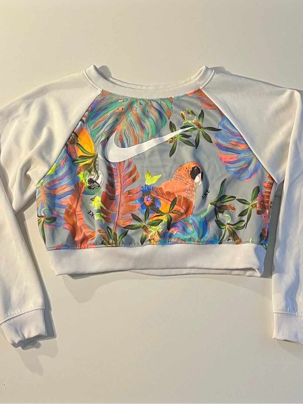 Nike | Hyper Femme Tropical Print White Cropped Sweatshirt Small
